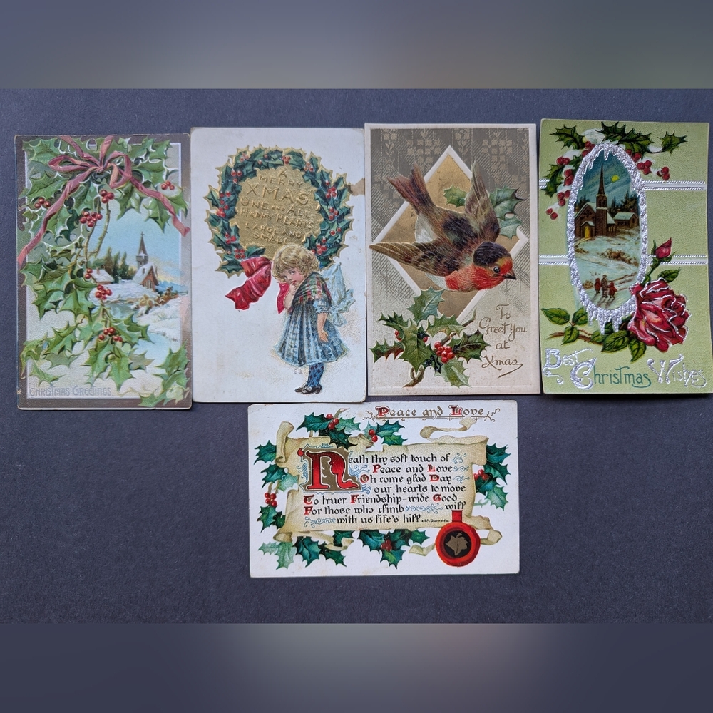 5 Vintage Christmas Greeting Cards Bundle #5